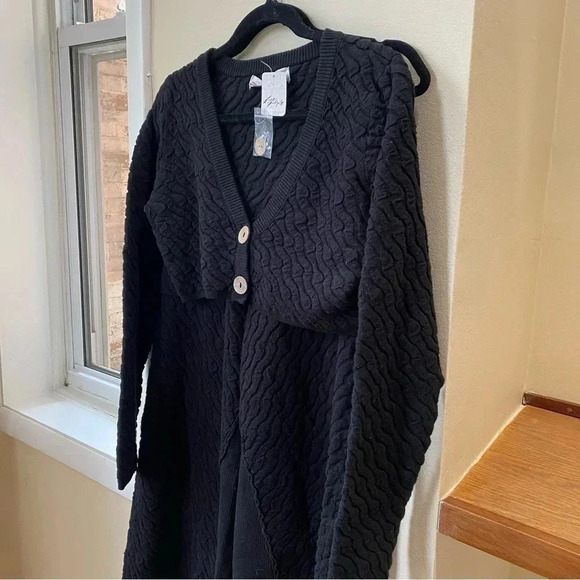 NWT Free People Ziggy Wide Leg Pants Sweater Set Crop Top Cardi Large Black - Picture 3 of 12
